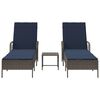vidaXL Sun Lounger Reclining 3 pcs Grey and Navy Blue Poly Rattan