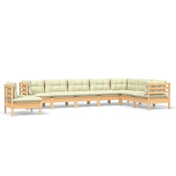 vidaXL 8 Piece Garden Lounge Set with Cream Cushions Solid Pinewood