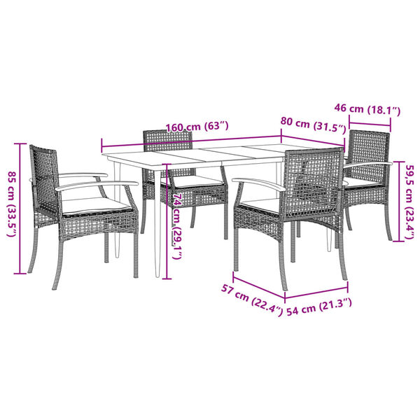 vidaXL 5 Piece Garden Dining Set with Cushions Grey Poly Rattan