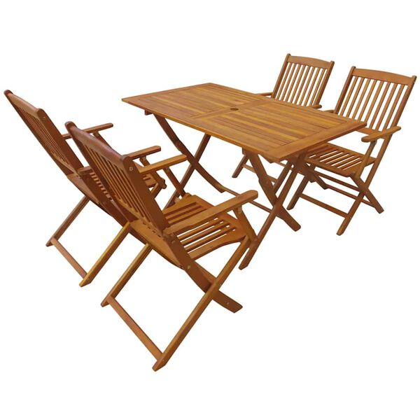 vidaXL Outdoor Dining Set Folding 5 pcs Brown Solid eucalyptus wood