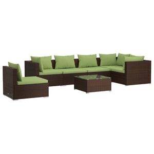 vidaXL 7 Piece Garden Lounge Set with Cushions Poly Rattan Brown