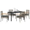 vidaXL Garden Dining Set with Cushion 5 pcs Grey and Black Rattan