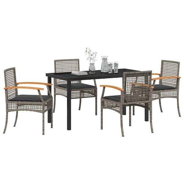 vidaXL Garden Dining Set with Cushion 5 pcs Grey and Black Rattan