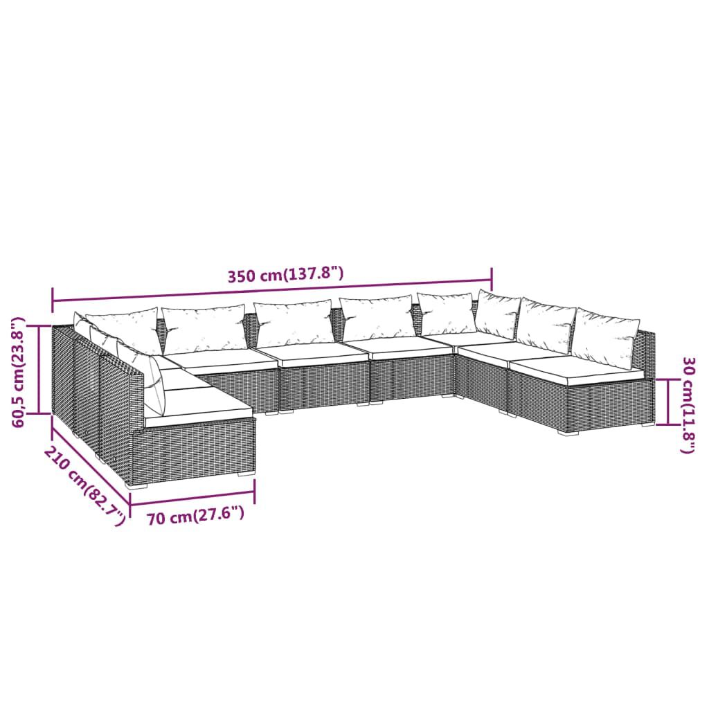 vidaXL 9 Piece Garden Lounge Set with Cushions Poly Rattan Black