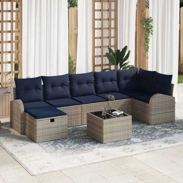 vidaXL Garden Sofa Set 8 pcs Grey and navy 289 x 124 x 85 cm