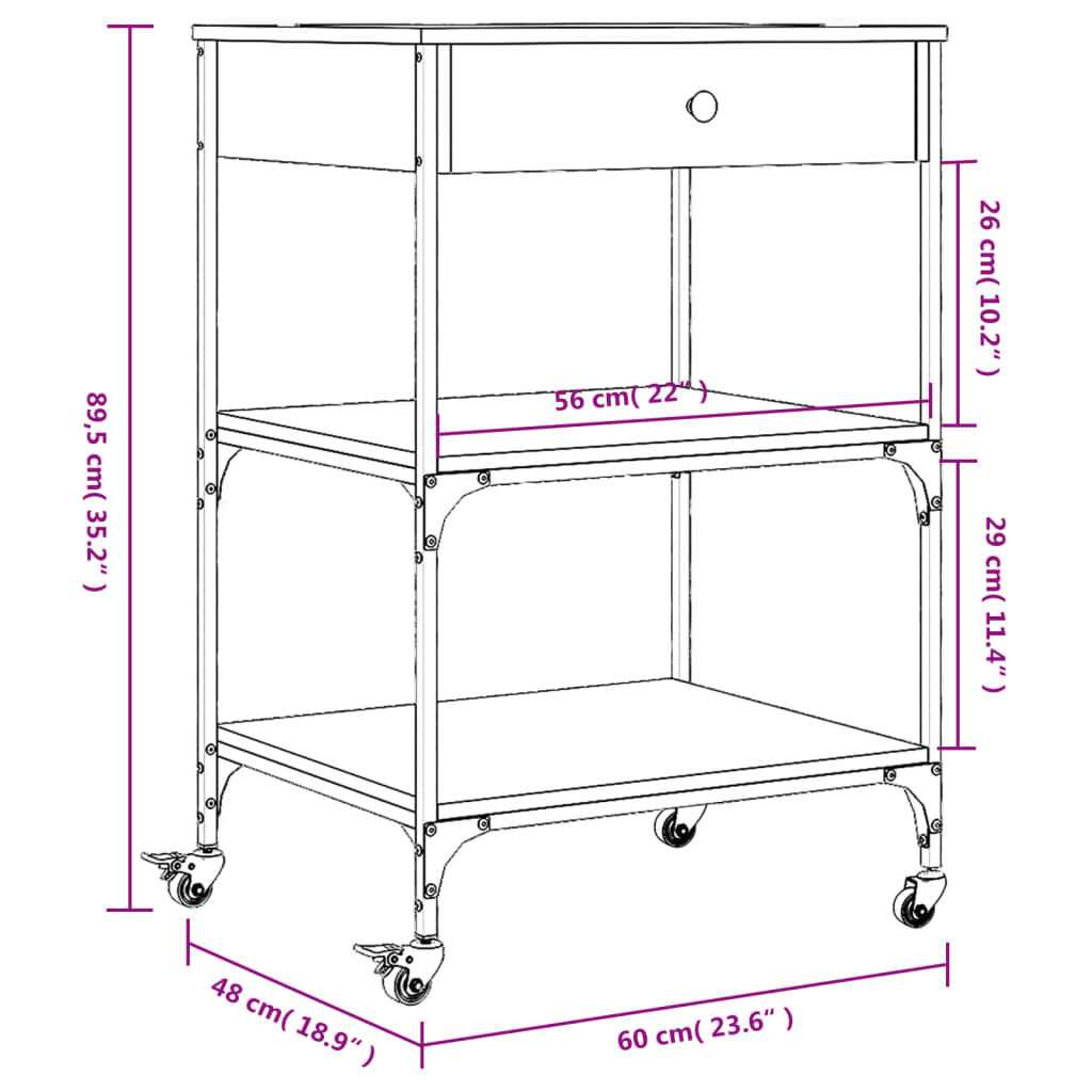 vidaXL Kitchen Trolley Black 60x48x89.5 cm Engineered Wood