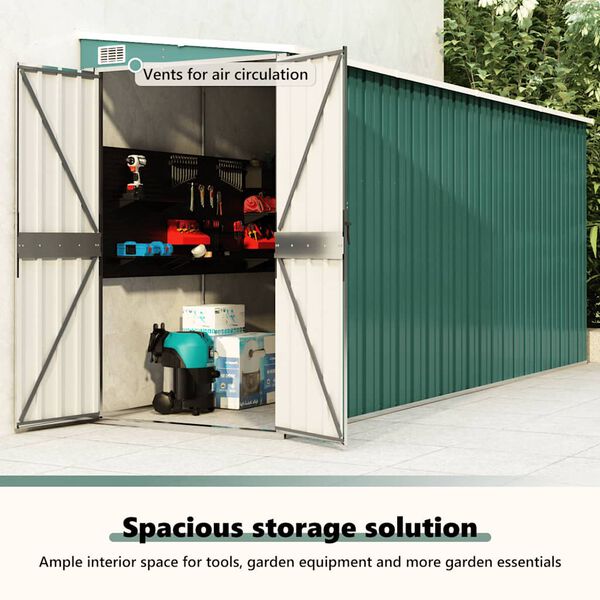 vidaXL Wall-mounted Garden Shed Green 118x382x178 cm Galvanised Steel
