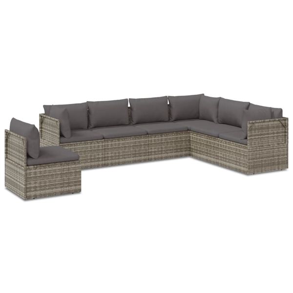 vidaXL 7 Piece Garden Lounge Set with Cushions Grey Poly Rattan