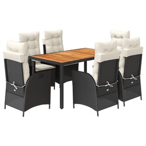vidaXL 7 Piece Garden Dining Set with Cushions Black Poly Rattan