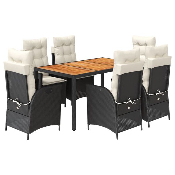 vidaXL 7 Piece Garden Dining Set with Cushions Black Poly Rattan