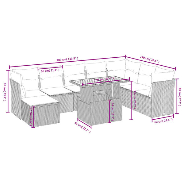 vidaXL 9 Piece Garden Sofa Set with Cushions Grey Poly Rattan