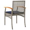 vidaXL 3 Piece Bistro Set with Cushions Grey Poly Rattan Acacia Wood