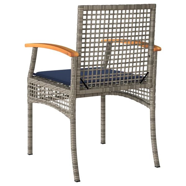 vidaXL 3 Piece Bistro Set with Cushions Grey Poly Rattan Acacia Wood