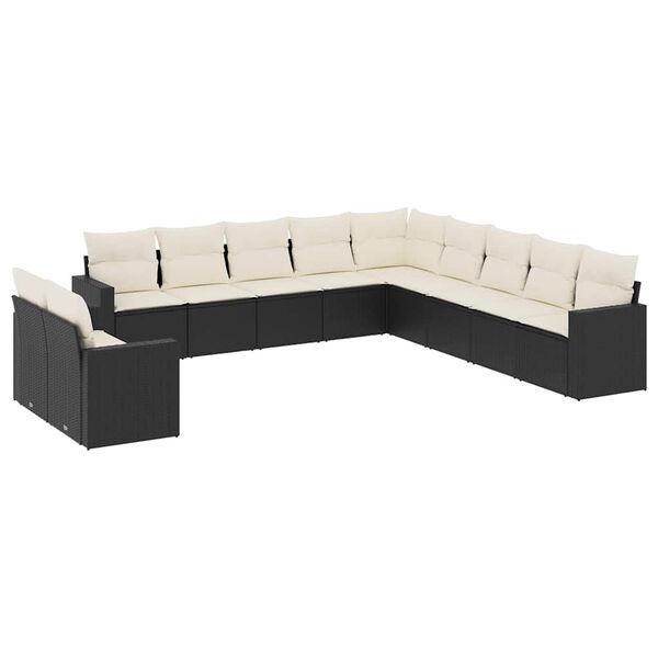 vidaXL 11 Piece Garden Sofa Set with Cushions Black Poly Rattan