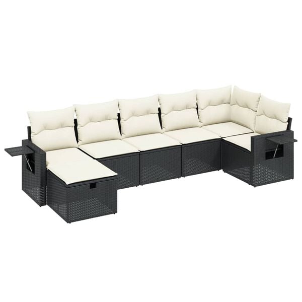 vidaXL 7 Piece Garden Sofa Set with Cushions Black Poly Rattan