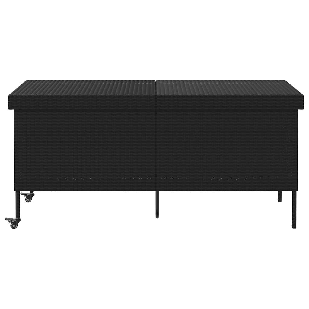 vidaXL Garden Storage Box with Wheels Black 160x55x75 cm Poly Rattan