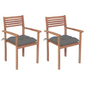 vidaXL Garden Chairs 2 pcs with Grey Cushions Solid Teak Wood