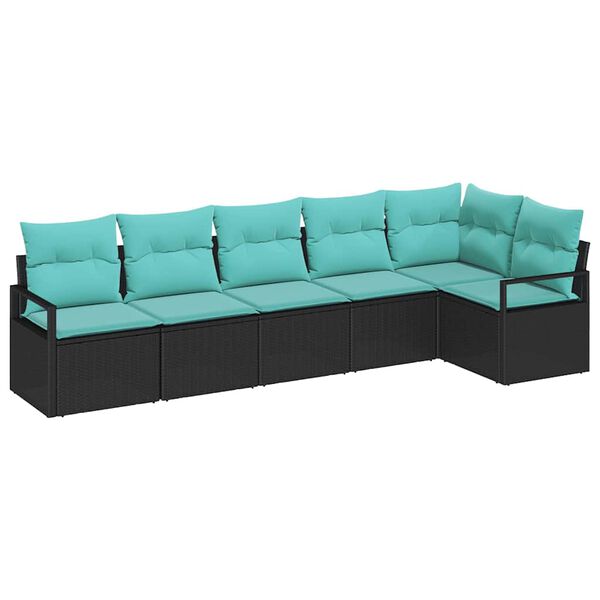vidaXL Garden Sofa Set 6 pcs Black and Turquoise Poly Rattan