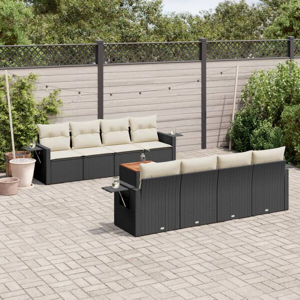 vidaXL 9 Piece Garden Sofa Set with Cushions Black Poly Rattan