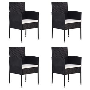 vidaXL Garden Chairs with Cream White Cushions 4 pcs Black Poly Rattan