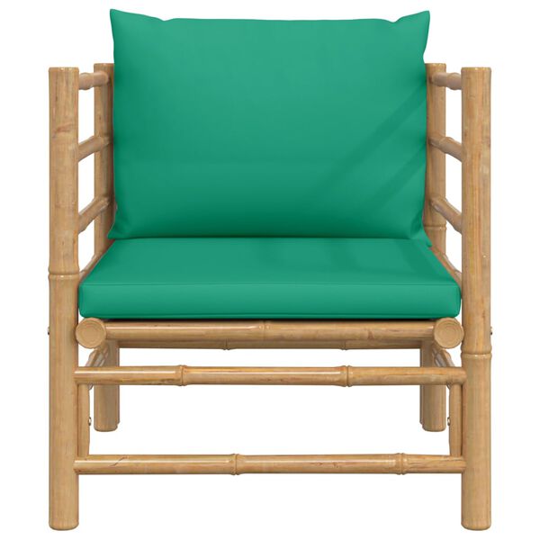vidaXL Garden Sofa with Green Cushions Bamboo