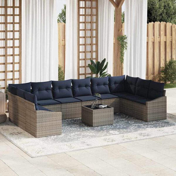 vidaXL Garden Sofa Set 11 pcs Grey Poly rattan