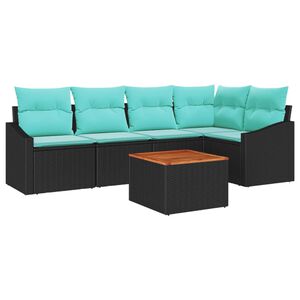 vidaXL Garden Sofa Set 6 pcs Black and Turquoise Poly Rattan
