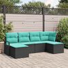 vidaXL Sofa Set with Cushion 6 pcs Black and Turquoise Poly Rattan