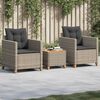 vidaXL 3 Piece Bistro Set with Cushions Grey Poly Rattan Acacia Wood