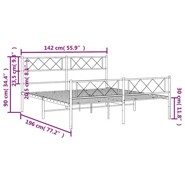 vidaXL Metal Bed Frame without Mattress with Footboard Black 135x190cm