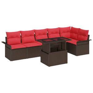 vidaXL Garden Sofa Set with Cushion 7 pcs Brown Poly rattan