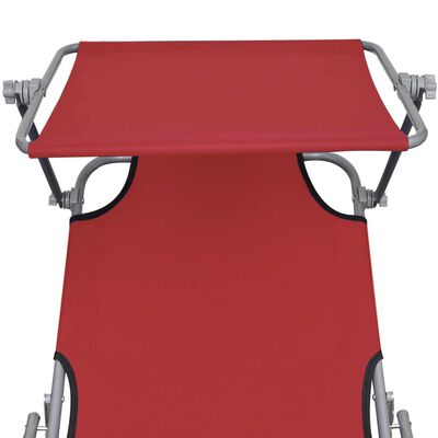 vidaXL Folding Sun Lounger with Canopy Steel and Fabric Red