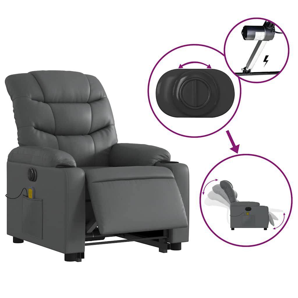 vidaXL Electric Stand up Massage Recliner Chair Grey Faux Leather