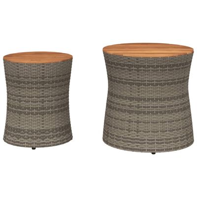 vidaXL Garden Side Tables 2 pcs with Wooden Top Grey Poly Rattan