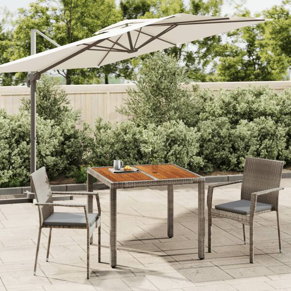 vidaXL 3 Piece Garden Dining Set with Cushions Grey Poly Rattan
