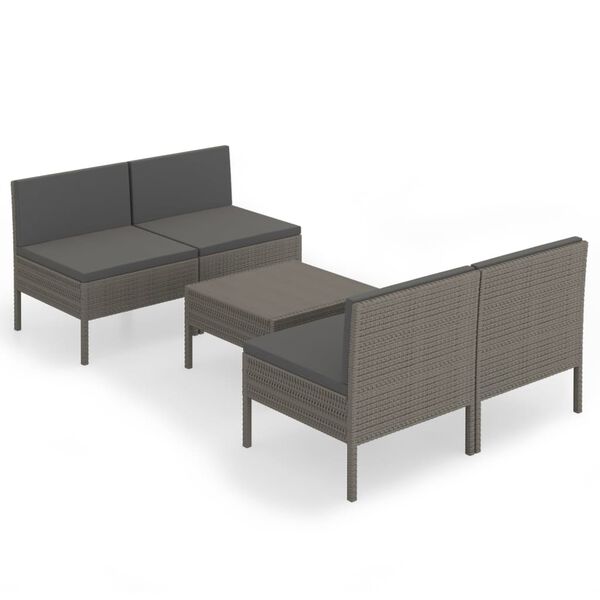 vidaXL 5 Piece Garden Lounge Set with Cushions Poly Rattan Grey