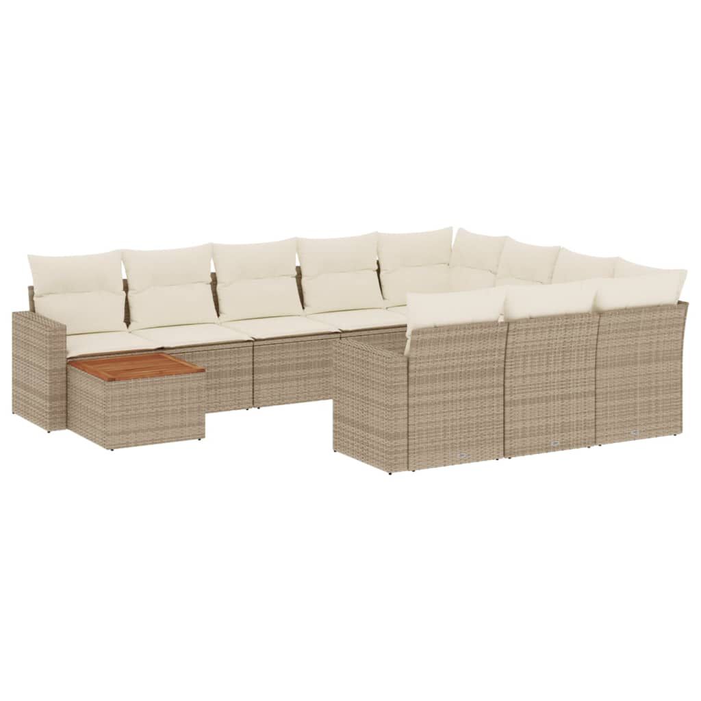 vidaXL 11 Piece Garden Sofa Set with Cushions Beige Poly Rattan