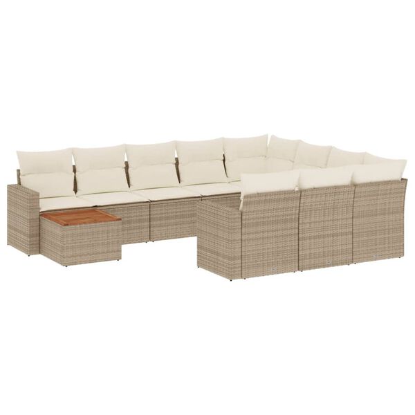 vidaXL 11 Piece Garden Sofa Set with Cushions Beige Poly Rattan