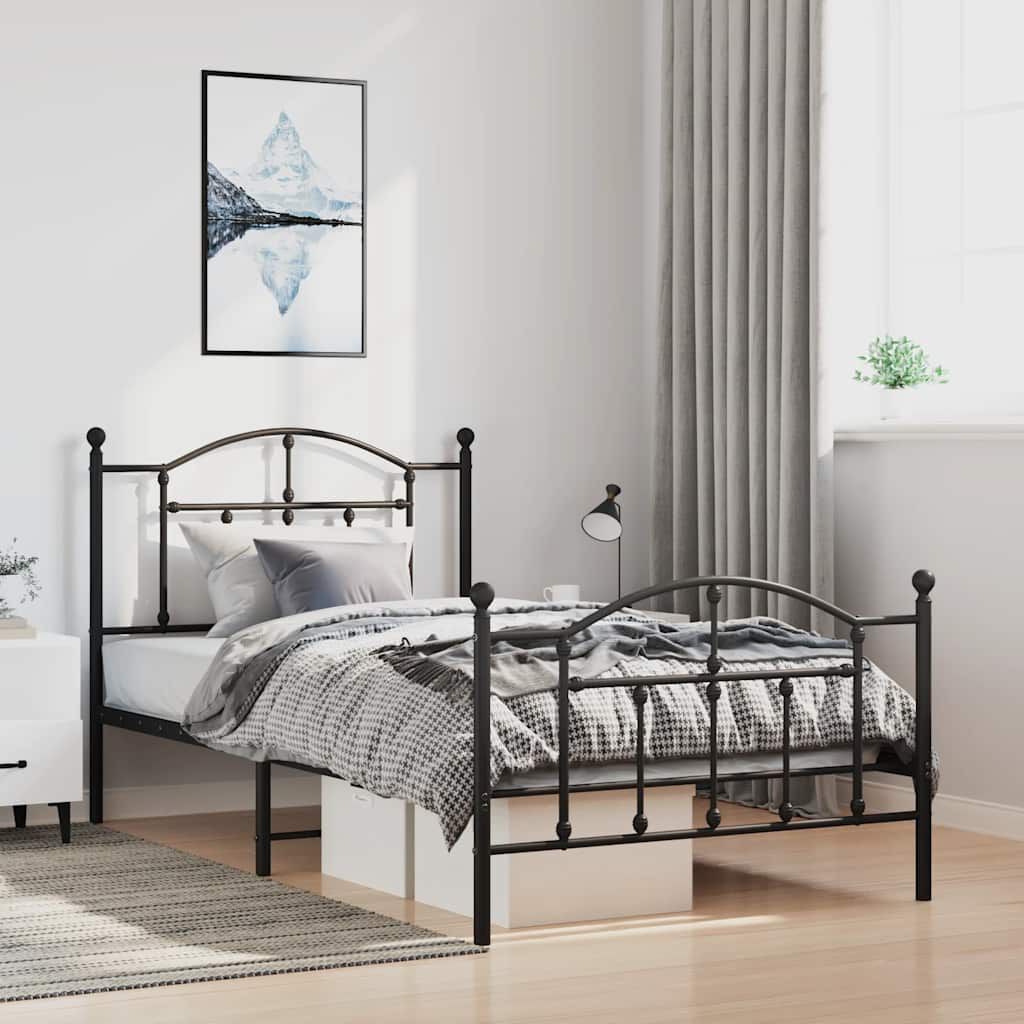 vidaXL Metal Bed Frame without Mattress with Footboard Black 100x190cm