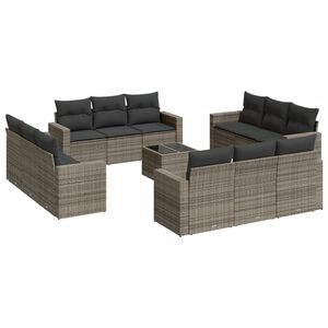 vidaXL 13 Piece Garden Sofa Set with Cushions Grey Poly Rattan