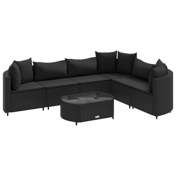 vidaXL 7 Piece Garden Sofa Set with Cushions Black Poly Rattan