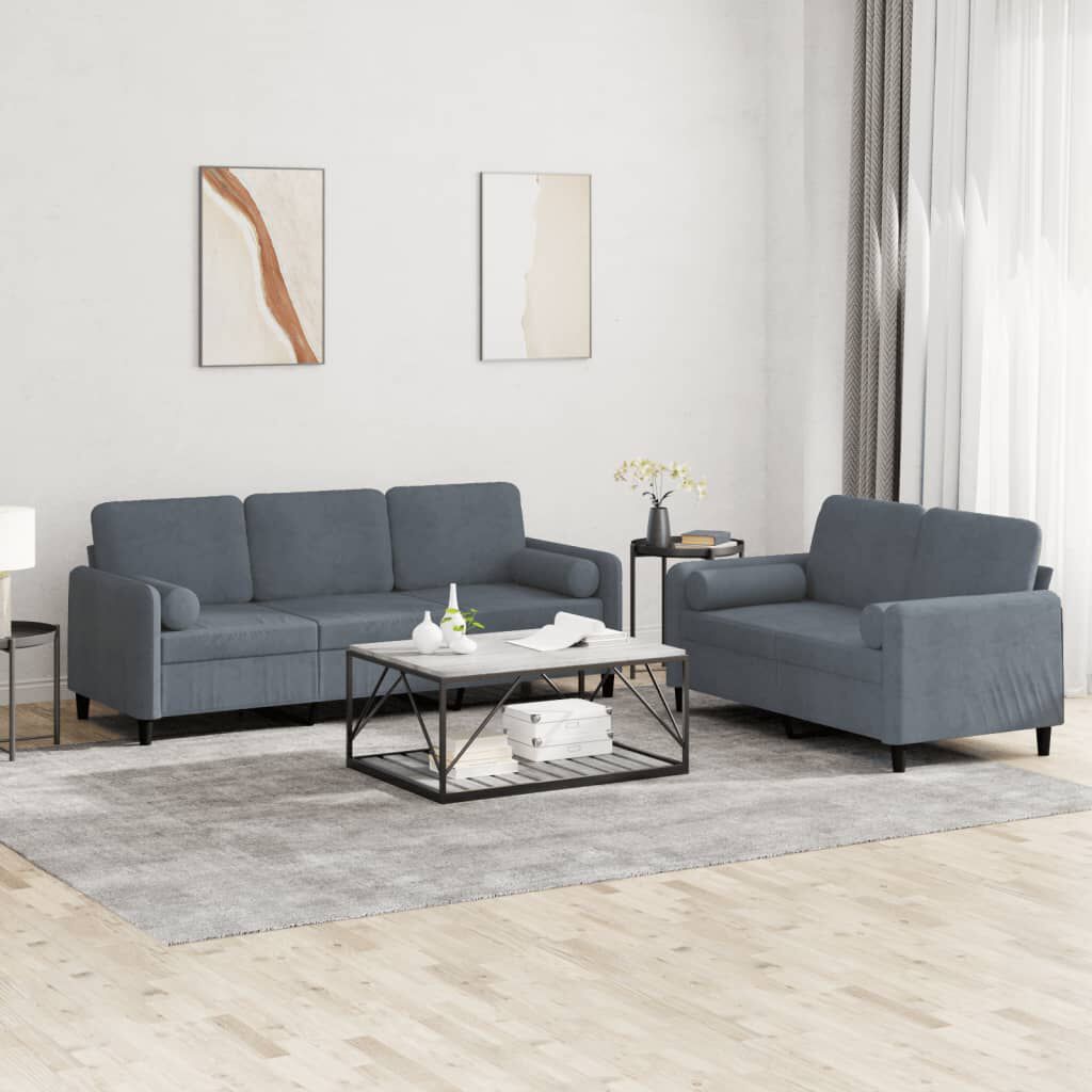 vidaXL 2 Piece Sofa Set with Pillows Dark Grey Velvet
