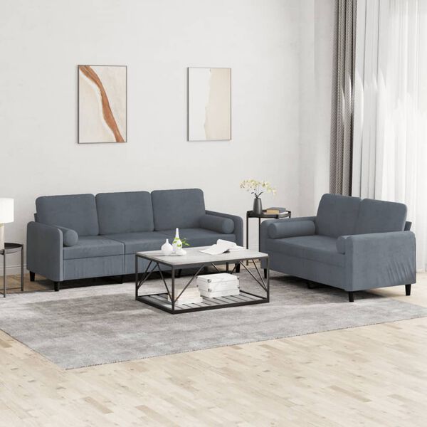 vidaXL 2 Piece Sofa Set with Pillows Dark Grey Velvet