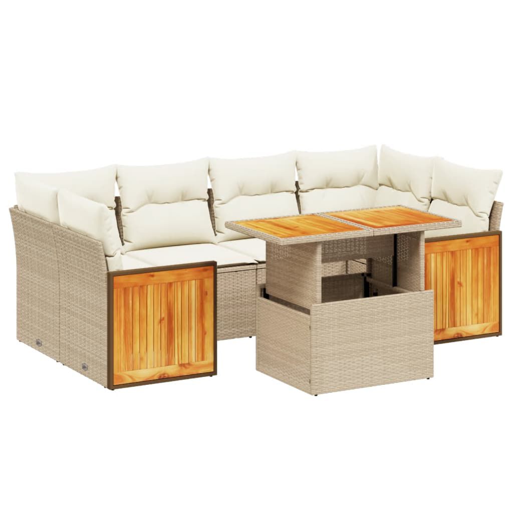 vidaXL 7 Piece Garden Sofa Set with Cushions Beige Poly Rattan