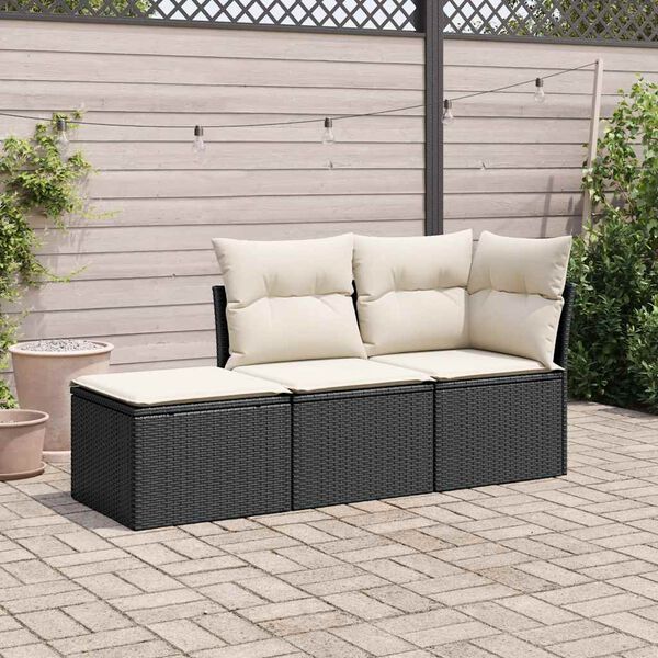 vidaXL 3 Piece Garden Sofa Set with Cushions Black Poly Rattan