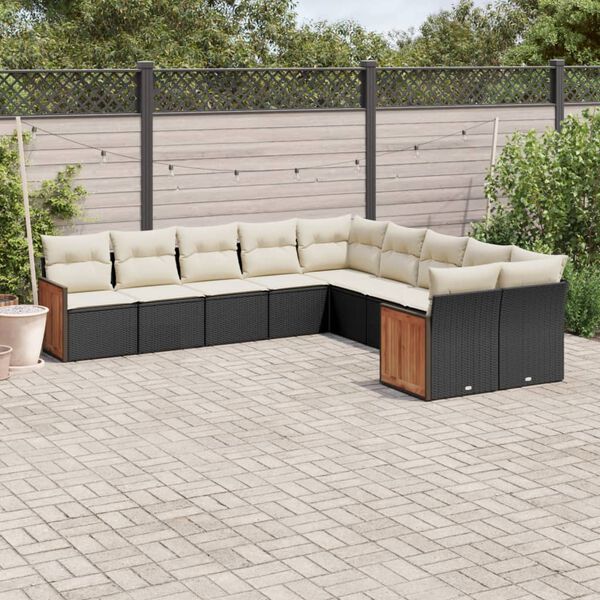 vidaXL 10 Piece Garden Sofa Set with Cushions Black Poly Rattan