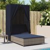 vidaXL Double Sun Lounger with Roof and Curtains Grey Poly Rattan