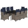 vidaXL 9 Piece Garden Dining Set with Cushions Grey Poly Rattan
