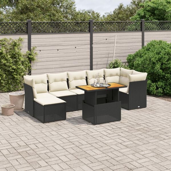 vidaXL 8 Piece Garden Sofa Set with Cushions Black Poly Rattan