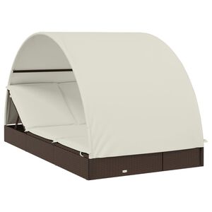 vidaXL 2-Person Sunbed with Round Roof Brown 211x112x140 cm Poly Rattan
